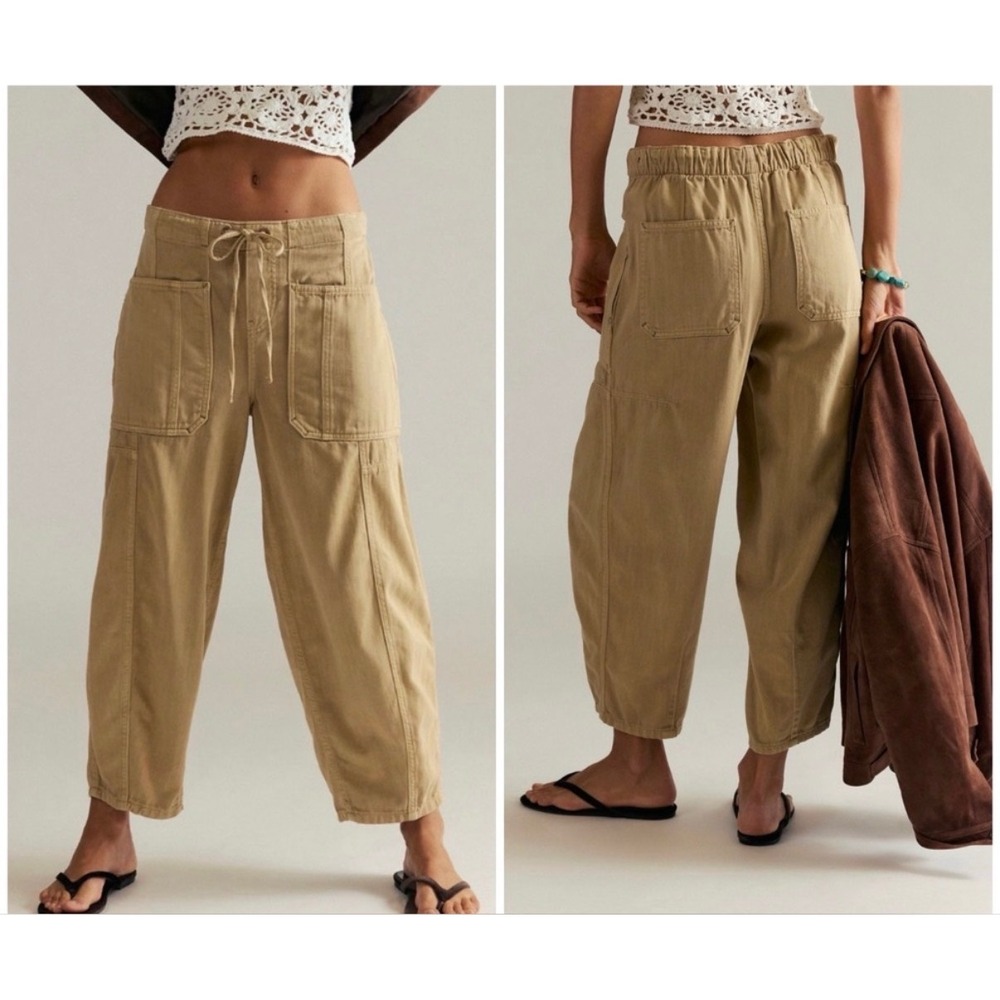 We The Free People Tan Silverton Pull On Barrel Cargo Pants Medium High Rise